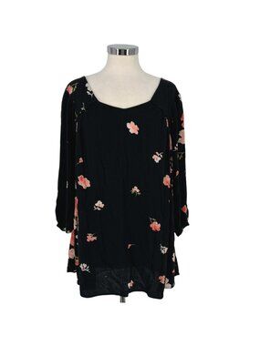 Billabong Beach Craze Floral Black Long Sleeve Tunic Mini Dress Size Medium